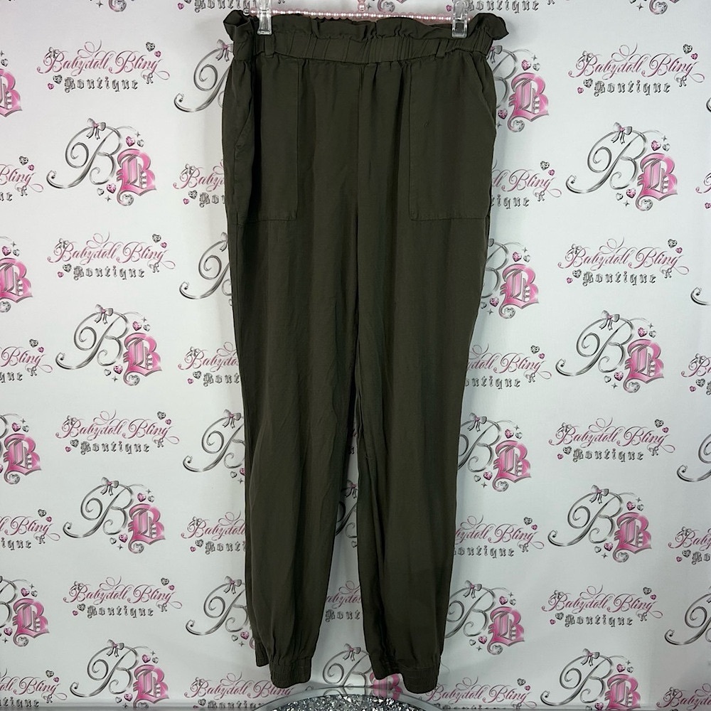 Ci Sono pants cargo style green military stretch Dark Olive Joggers pockets
